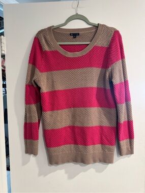 GAP Wide Stripe Crewneck Sweater Pink Tan Women’s XL